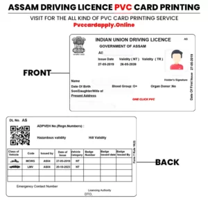 NEW Assam INDIAN UNION Driving Licence front and back side image.